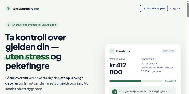 Forsiden til gjeldsordning.net